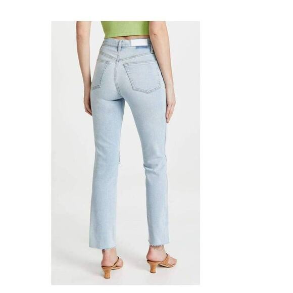 RE/DONE 80's Slim Straight Ripped Knee Jeans in Icy Blue Size 26 NWT - Picture 3 of 9